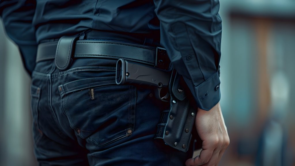 Man wearing a firearm on his hip